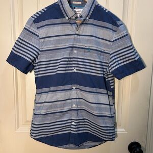 Original Penguin Men’s Short-Sleeve Blue Button-Down Shirt Slim Fit Casual - M